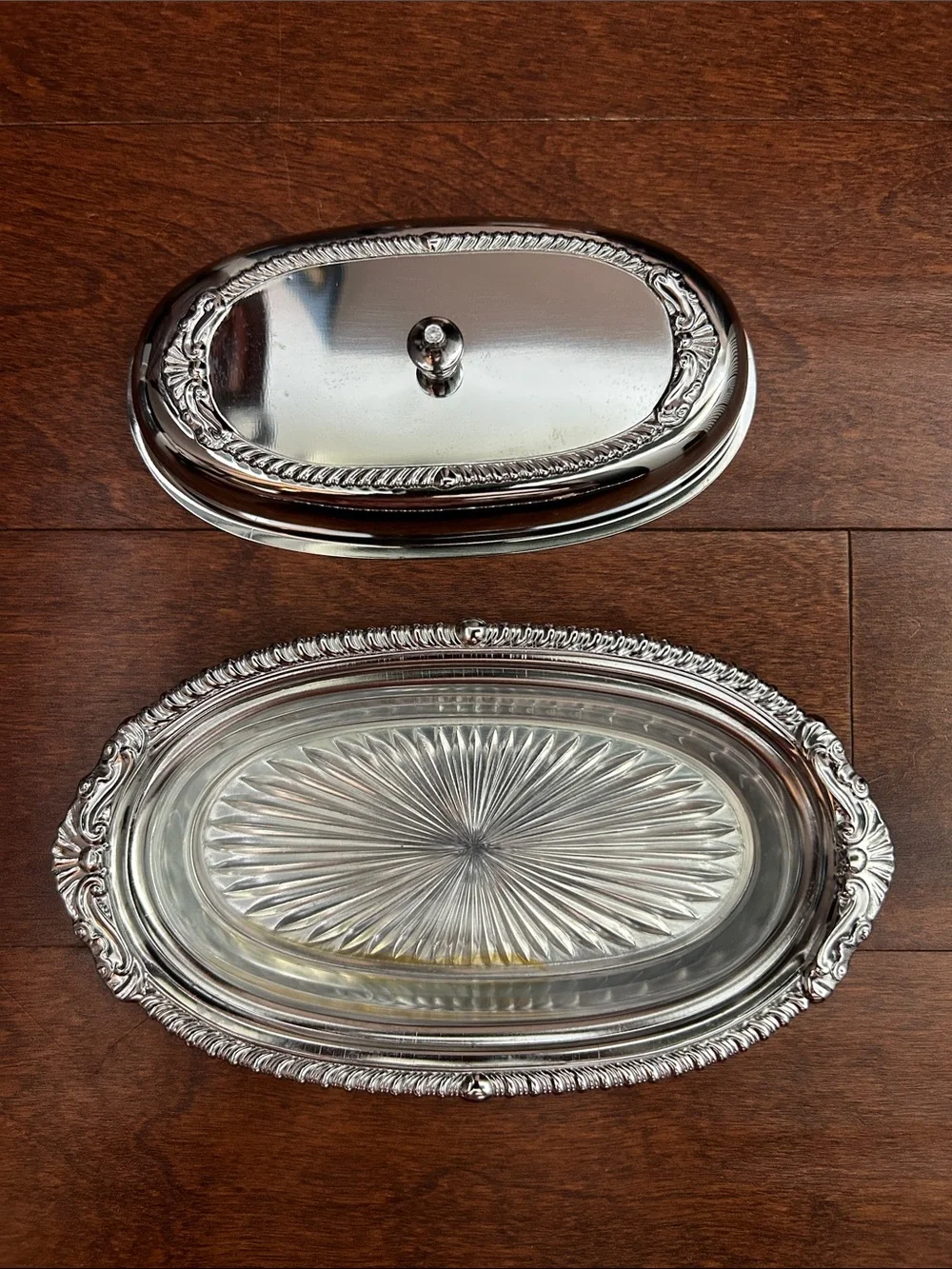 Vintage 1960s Danny Wilson Silver Chrome Plated Butter Server w Decorative Lid